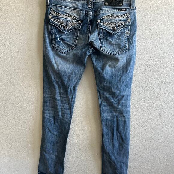 Miss Me Medium Wash Angel Wing Sparkly Skinny Jeans Size 28 Style JE533052L - Picture 9 of 14